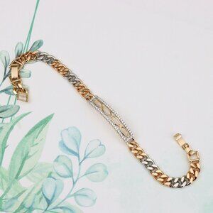 "Dual Tone Rose Gold+Silver Chain Bracelet with Crystal Accents, XPBL0842